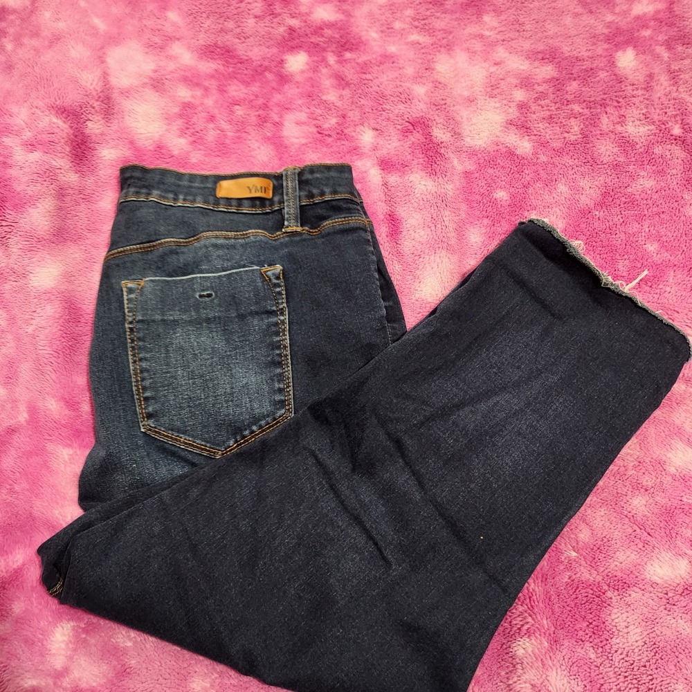 YMI Jeans Ankle High Rise Flare Raw Hem‎ Dark Wash Denim Women's Size 16
